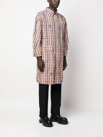 Henrik Vibskov Checked Motif-embroidered Coat In Pink