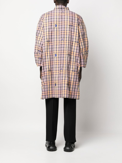 Shop Henrik Vibskov Checked Motif-embroidered Coat In Pink