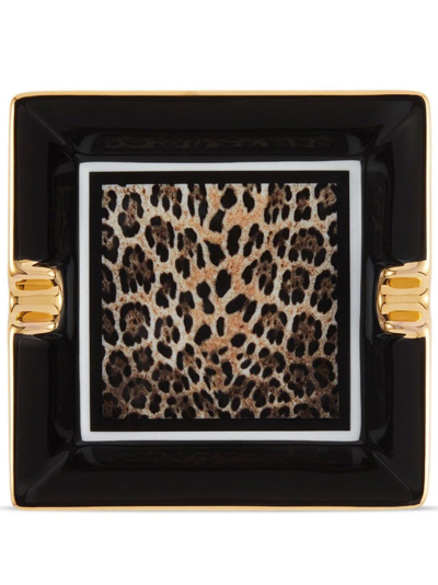 Shop Dolce & Gabbana Leopard-print Porcelain Ash-tray In Black