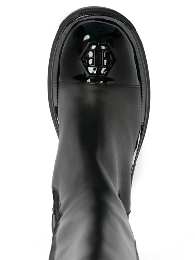 Philipp Plein Hexagon Leather Biker Boots In Black