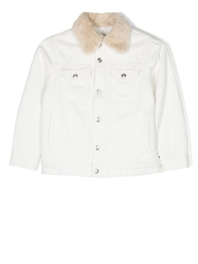 Shop Mm6 Maison Margiela Faux-shearling Collar Button-down Jacket In White