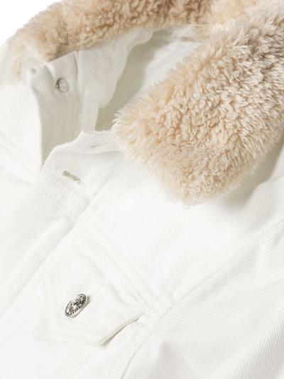 Shop Mm6 Maison Margiela Faux-shearling Collar Button-down Jacket In White