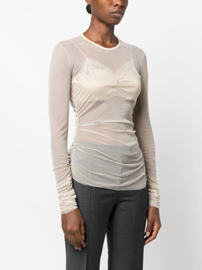 Shop Ac9 Gathered-detail Long-sleeve Sheer Top In Neutrals
