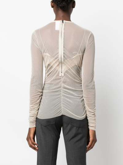 Shop Ac9 Gathered-detail Long-sleeve Sheer Top In Neutrals