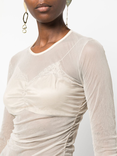 Shop Ac9 Gathered-detail Long-sleeve Sheer Top In Neutrals