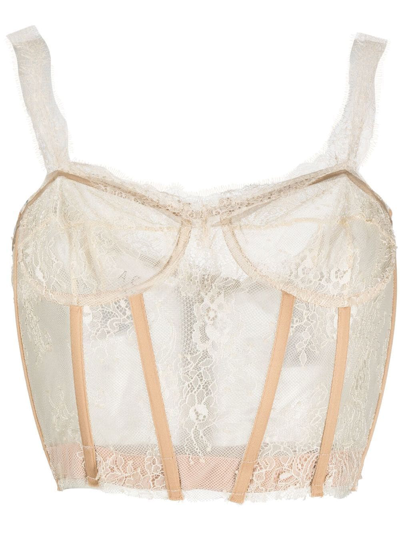 Shop Ac9 Lace-detail Cropped Corset Top In Neutrals