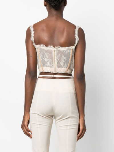 Shop Ac9 Lace-detail Cropped Corset Top In Neutrals