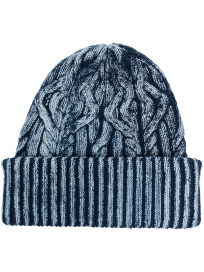 Shop Altea Acid-wash Cable-knit Beanie In Blue