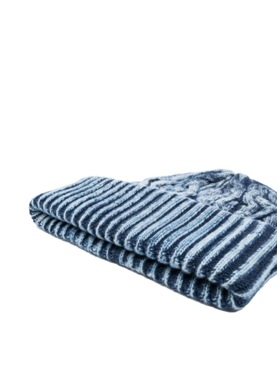 Shop Altea Acid-wash Cable-knit Beanie In Blue