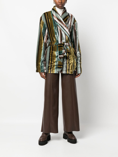 Shop Antonio Marras Multi-way Stripe Belted Blazer In Brown