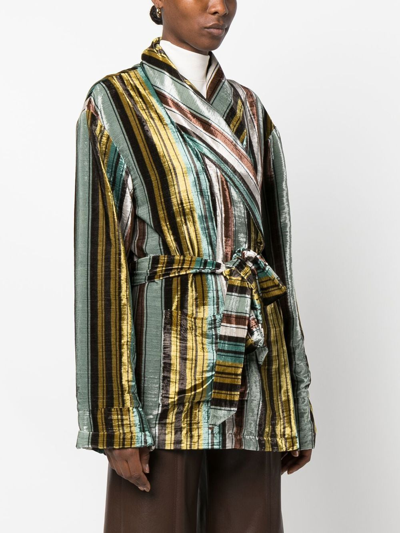 Shop Antonio Marras Multi-way Stripe Belted Blazer In Brown