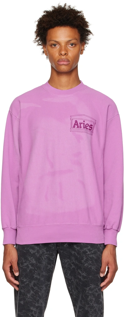 Aries Temple Brand-print Faded-wash Cotton-jersey Sweatshirt In Iris