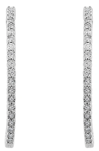 Effy Sterling Silver Diamond Hoop Earrings In White