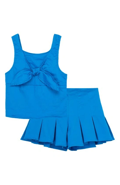 Shop Habitual Girl Kids' Tie Front Smocked Stretch Cotton Shorts Set In Blue