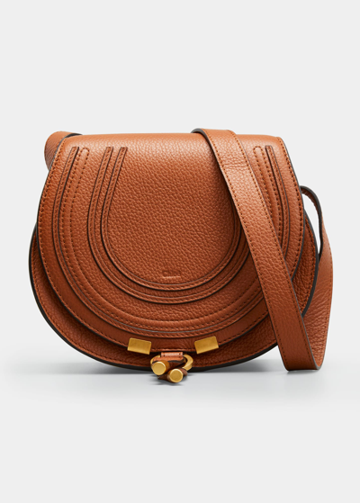 Shop Chloé Marcie Small Crossbody Bag In Grained Leather In Tan