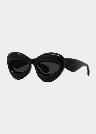 Shop Loewe Inflated Injection Plastic Cat-eye Sunglasses In Shiny Black Smoke