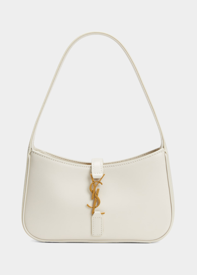 Shop Saint Laurent Le 5 A 7 Mini Ysl Shoulder Bag In Smooth Leather In Soft Crema