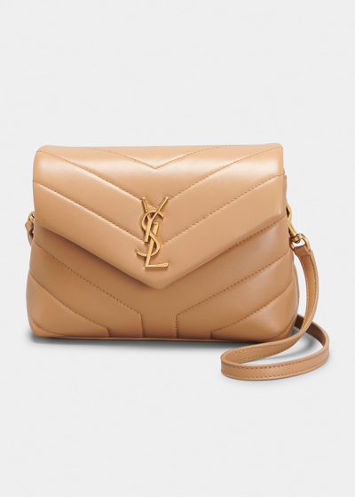 Shop Saint Laurent Loulou Toy Ysl Crossbody Bag In Quilted Leather In Natural Tan