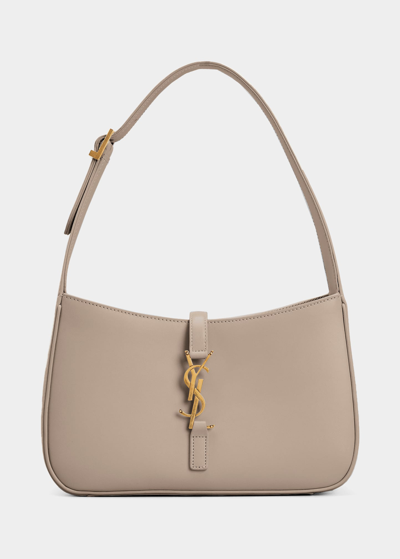 Shop Saint Laurent Le 5 A 7 Ysl Shoulder Bag In Smooth Leather In Greyish Brown