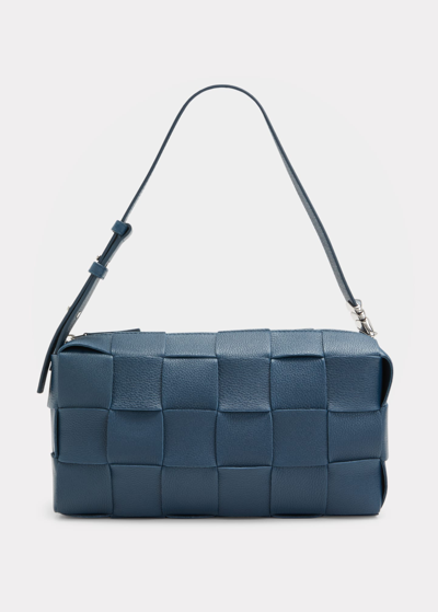 Shop Bottega Veneta Cassette Intrecciato Leather Shoulder Bag In Deep Blue