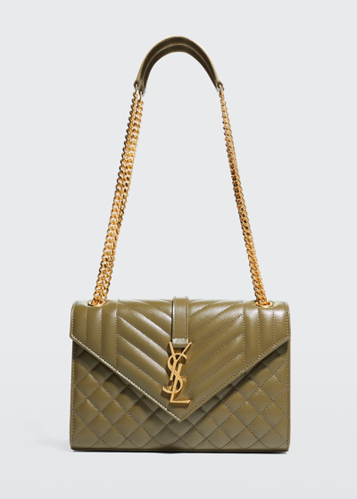 Shop Saint Laurent Medium Envelope Chain Shoulder Bag In Khaki