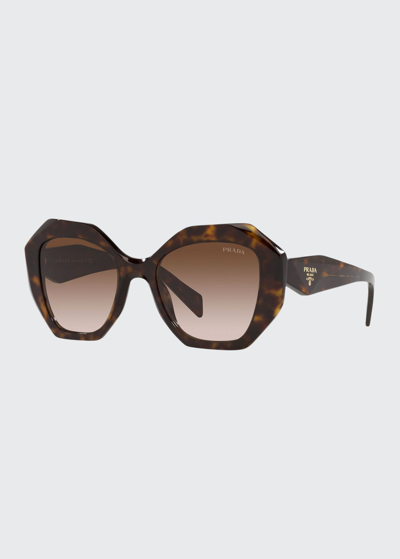 Shop Prada Geometric Acetate Sunglasses In Dark Brown