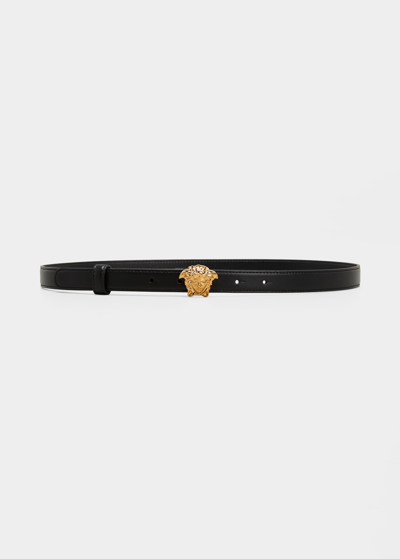 Shop Versace La Medusa 20mm Leather Belt In Black / Gold