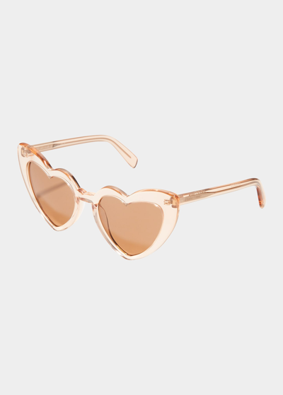 Shop Saint Laurent Lou Lou Oversized Heart Sunglasses In Shiny Transparent