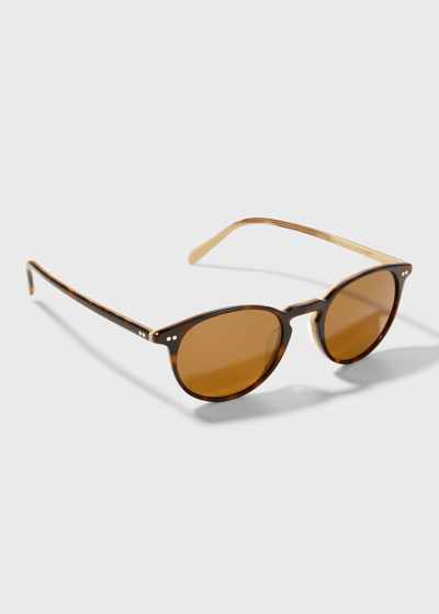 Shop Oliver Peoples Riley Round Acetate Sunglasses In Black