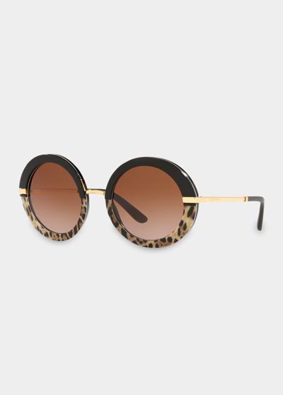 Shop Dolce & Gabbana Round Acetate & Plastic Sunglasses In Leopard Black