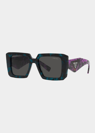 Shop Prada Square Acetate Sunglasses In Teal