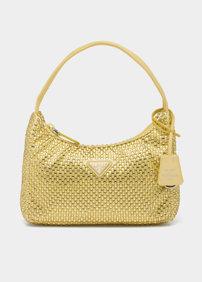 Shop Prada Re-edition 2000 Allover Crystal-embellished Shoulder Bag In F068x Ananas