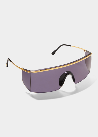 Shop Tom Ford Men's Pavlos-02 Metal Flat-top Shield Sunglasses In Yellow