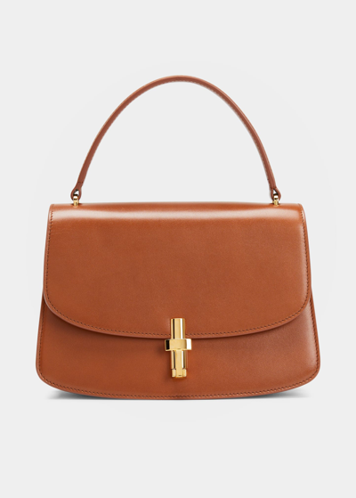 Shop The Row Sofia Flap Top-handle Bag In Calf Leather In Brown
