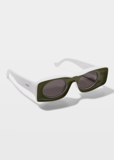 Shop Loewe Oval Injection Plastic Sunglasses In Shiny Dark Green