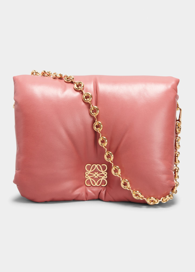 Shop Loewe Goya Anagram Puffer Chain Shoulder Bag In Plumrose
