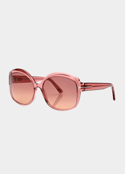 Shop Tom Ford Chiara Round Plastic Sunglasses In Pink / Violet