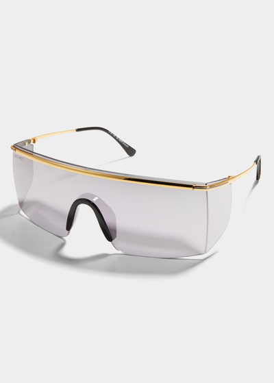 Shop Tom Ford Pavlos Metal Shield Sunglasses In Yellow