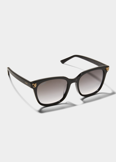Shop Cartier Gradient Panther Square Acetate Sunglasses In Black