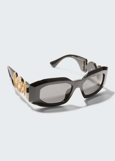 Shop Versace Medusa Oval Plastic Sunglasses In Black