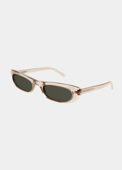 Shop Saint Laurent Slim Oval Acetate Sunglasses In Nude