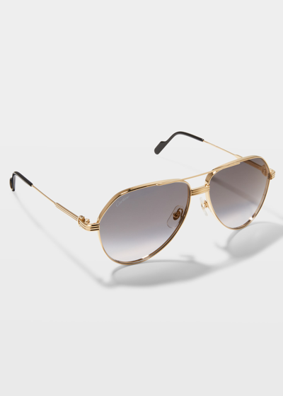 Shop Cartier Gradient Metal Aviator Sunglasses In Gold