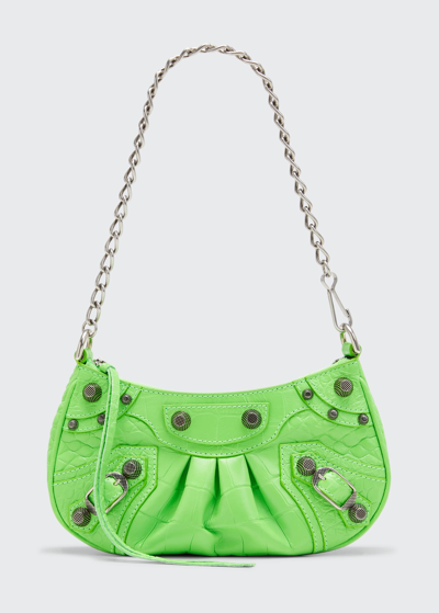 Shop Balenciaga Le Cagole Mini Croc-embossed Shoulder Bag In Acid Green