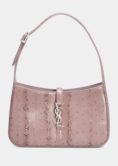 Shop Saint Laurent Le 5 A 7 Ysl Shoulder Bag In Lizard In Rose