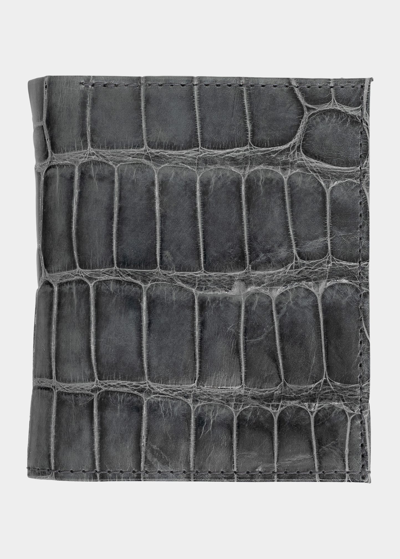 Shop Abas Men's Glazed Alligator Leather Bifold Wallet In Misty Grey