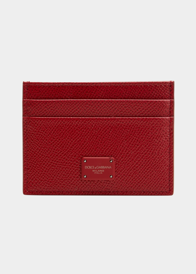 Shop Dolce & Gabbana Men's Dauphine Leather Card Holder In Dark Red