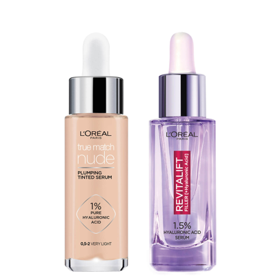 L'oréal Paris L'oreal Paris Hyaluronic Acid Revitalift Filler Serum And True Match Tinted Serum Duo (various Shade In 0.5-2 Very Light
