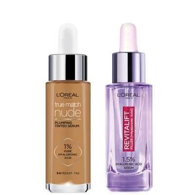 L'oréal Paris L'oreal Paris Hyaluronic Acid Revitalift Filler Serum And True Match Tinted Serum Duo (various Shade In 5-6 Medium Tan