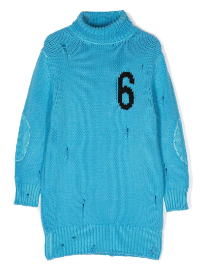 Shop Mm6 Maison Margiela Intarsia-knit Logo Dress In Blue