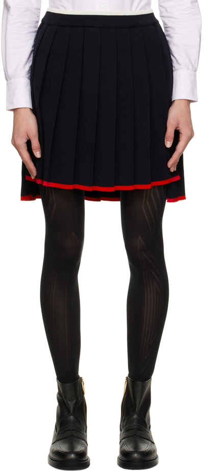 Shop Thom Browne Navy Pleated Miniskirt In 415 Navy